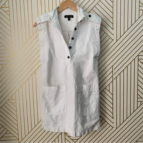 Banana Republic Utility cotton linen blend Mini White Denim button up Dress XXS - Picture 3 of 11